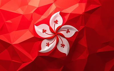 bandera poligonal de hong kong, 4k, geometría, día de hong kong, arte de baja poli, bandera de hong kong, bandera abstracta de hong kong, arte abstracto, símbolos nacionales de hong kong, arte creativo, hong kong