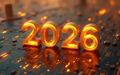 2026 Happy New Year, digital background, 2026 concerts, 2026 New Year, 2026 glowing numbers, 2026 3D numbers, 2026 digital technology