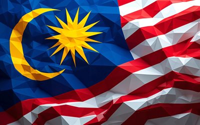 bandeira poligonal da malásia, 4k, geometria, dia da malásia, arte low poly, bandeira da malásia, bandeira abstrata da malásia, arte abstrata, símbolos nacionais da malásia, arte criativa, malásia