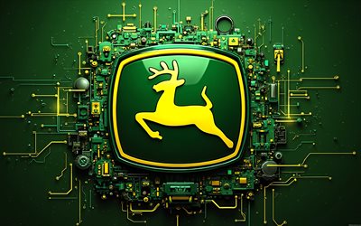 ジョンディアの3dロゴ, 4k, クリエイティブ, 緑の3d背景, ブランド, ジョンディアのロゴ, ジョン・ディア