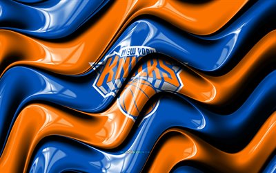 logotipo 3d de los knicks de nueva york, 4k, ondas 3d naranja azul, nba, baloncesto, bandera de los knicks de nueva york, logotipo de los knicks de nueva york, emblema de los knicks de nueva york, equipo de baloncesto americano, knicks de nueva york