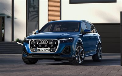 2026, audi q7, 4k, vista frontal, exterior, audi q7 azul, novo audi q7 2026, q7, classe executiva, carros alemães, audi