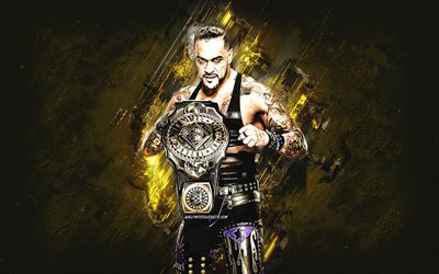 damiano prete, wwe, lottatore americano, sfondo di pietra dorata, campione dell'nxt, arte del grunge, usa, lotta, luis martinez, damian priestwwe, spettacolo di wrestling mondiale