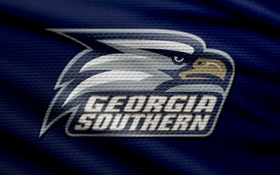 조지아 서던 이글스 패브릭 로고, 4k, 블루 패브릭 배경, ncaaf, 보케, 미식 축구, 조지아 서던 이글스 로고, ncaa, 조지아 서던 이글스 엠블럼, 태양 벨트, 조지아 서던 이글스