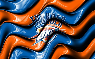 logotipo 3d del trueno de la ciudad de oklahoma, 4k, ondas 3d naranja azul, nba, baloncesto, bandera del trueno de la ciudad de oklahoma, logotipo del trueno de la ciudad de oklahoma, emblema del trueno de la ciudad de oklahoma, trueno de la ciudad de oklahoma, okc