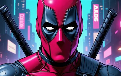 dead pool, 4k, arte abstracto, cómics marvel, paisaje nocturno, superhéroes, obra de arte, arte de deadpool, ciberpunk, creativo, consorcio inactivo 4k