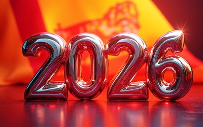 2026 neujahr, 4k, roter hintergrund, 2026 3d chromzahlen, 2026 frohes neues jahr, konzepte für 2026, 2026 3d schriftzug