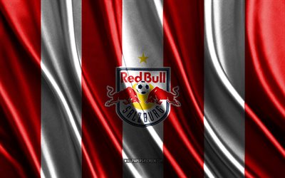 4k, logotipo del fc red bull salzburgo, bundesliga austriaca, textura de seda blanca roja, bandera del fc red bull salzburgo, club de fútbol austriaco, fútbol, bandera de seda, emblema del fc red bull salzburgo, austria, red bull salzburgo