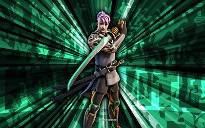 4k, smaragdi ronin, green rays  tausta, smaragdi ronin iho, emerald ronin fortnite, abstrakti taide, fortnite emerald ronin skin, fortnite  hahmot, fortnite, luova taide