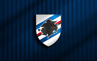 4k, logotipo 3d do sampdoria fc, série a, fundo 3d azul, futebol, emblema da sampdoria fc, logotipo da sampdoria fc, sampdoria fc, clube de futebol italiano, sampdória