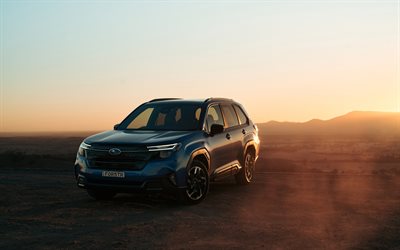 4k, subaru forester touring, sonnenuntergang, 2025 autos, wüste, suvs, offroad, blauer subaru forester, 2025 subaru forester, japanische autos, subaru forester, subaru