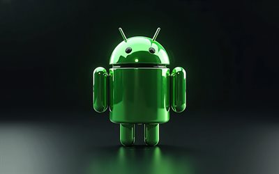 4k, logo android chromé, créatif, fond noir, minimalisme, logo en métal android, oeuvre d'art, logo android 3d, logo android, marques de système d'exploitation, androïde