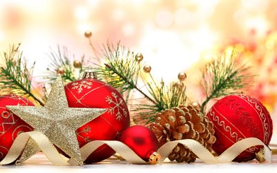 Christmas, balls, stars, fir-tree, New Year