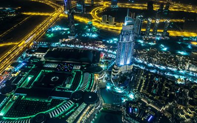 Dubai, 5k, notte, metropoli, Burj Khalifa, grattacieli, Emirati Arabi Uniti, EMIRATI arabi uniti