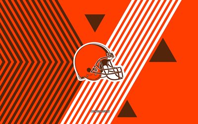 cleveland browns logosu, 4k, amerikan futbol takımı, kahverengi turuncu çizgiler arka plan, cleveland browns, nfl, amerika birleşik devletleri, hat sanatı, cleveland browns amblemi, amerikan futbolu