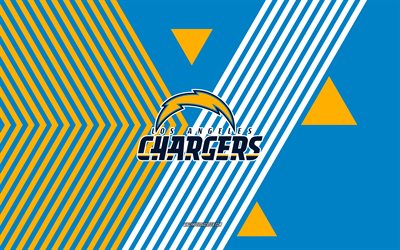 Los Angeles Chargers logo, 4k, American football team, blue yellow lines background, Los Angeles Chargers, NFL, USA, line art, Los Angeles Chargers emblem, American football