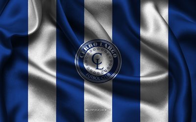 4k, cerro largo fc logo, blauweißer seidenstoff, uruguayische fußballmannschaft, cerro largo fc emblem, uruguayische primera division, cerro largo fc, uruguay, fußball, cerro largo fc flagge