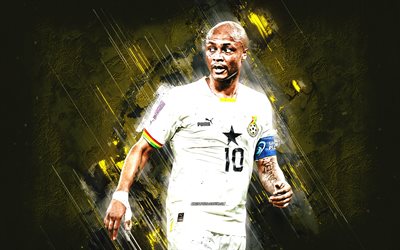 andré ayew, ghanaische fußballnationalmannschaft, katar 2022, ghanaischer fußballspieler, porträt, ghana, gelber steinhintergrund, fußball