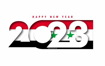 feliz ano novo 2023 síria, fundo branco, síria, arte mínima, conceitos da síria 2023, síria 2023, 2023 fundo da síria, 2023 feliz ano novo síria
