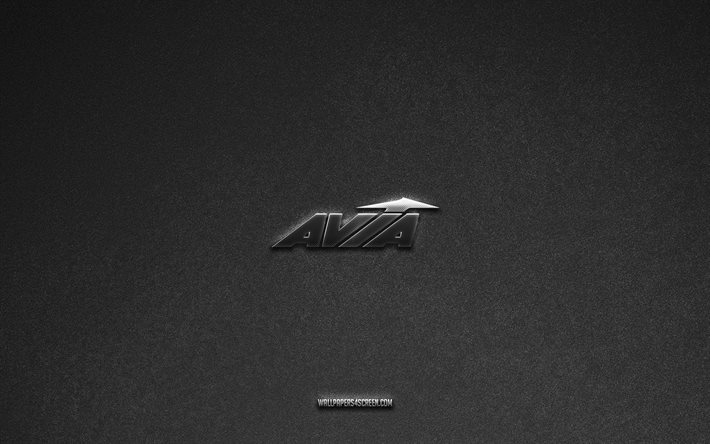 Avia logo, brands, gray stone background, Avia emblem, popular logos, Avia, metal signs, Avia metal logo, stone texture