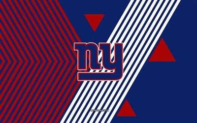 logo des giants de new york, 4k, équipe de football américain, fond bleu lignes rouges, géants de new york, nfl, etats unis, dessin au trait, emblème des giants de new york, football américain