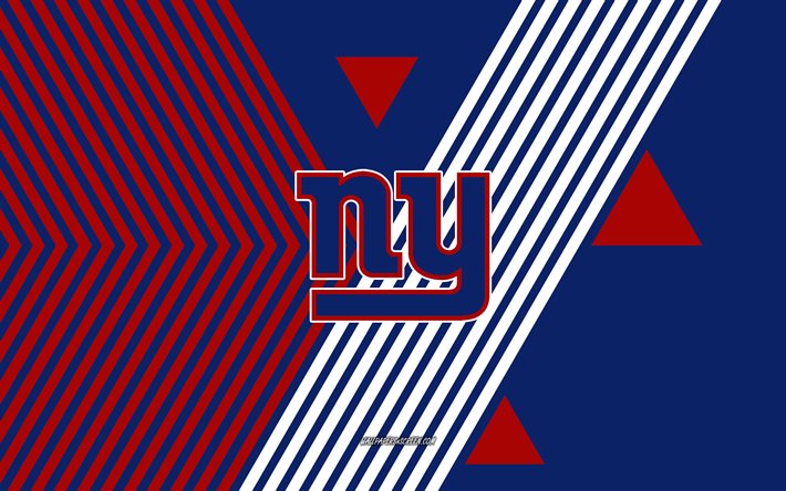 logo des giants de new york, 4k, équipe de football américain, fond bleu lignes rouges, géants de new york, nfl, etats unis, dessin au trait, emblème des giants de new york, football américain