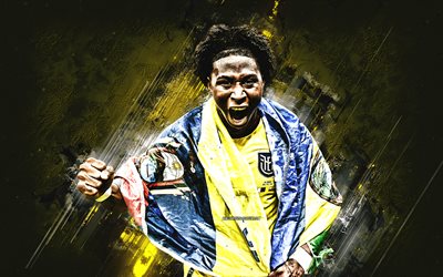 angelo preciado, nazionale di calcio dell'ecuador, calciatore ecuadoriano, difensore, ritratto, ecuador, sfondo di pietra gialla, calcio