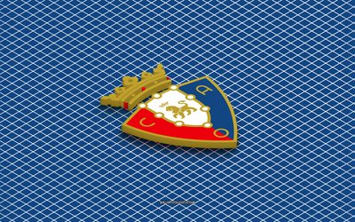 4k, CA Osasuna isometric logo, 3d art, Spain football club, isometric art, CA Osasuna, blue background, La Liga, Spain, football, isometric emblem, CA Osasuna logo, Osasuna