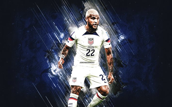 DeAndre Yedlin, United States national soccer team, blue stone background, USA, american footballer, soccer, USMNT