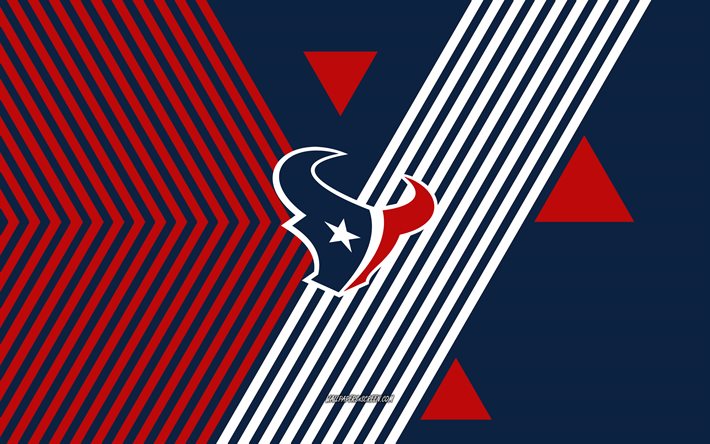 logo degli houston texans, 4k, squadra di football americano, sfondo blu linee bordeaux, texani di houston, nfl, stati uniti d'america, linea artistica, emblema degli houston texans, football americano