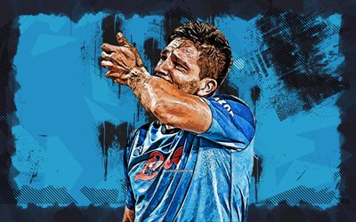 4k, Giovanni Simeone, grunge art, Argentina National Football Team, soccer, footballers, blue grunge background, Argentinean football team, Giovanni Simeone 4K