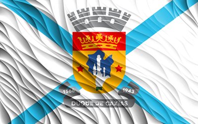 4k, Duque de Caxias flag, wavy 3D flags, Brazilian cities, flag of Duque de Caxias, Day of Duque de Caxias, 3D waves, Cities of Brazil, Duque de Caxias, Brazil