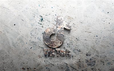 logo de pierre tiktok, 4k, fond de pierre, logo tiktok 3d, réseaux sociaux, créatif, logo tiktok, grunge art, tic tac