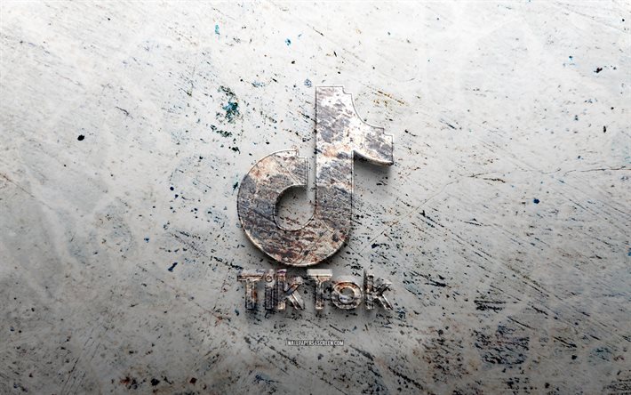 tiktok石のロゴ, 4k, 石の背景, tiktok 3d ロゴ, ソーシャルネットワーク, クリエイティブ, tiktokのロゴ, グランジアート, チクタク