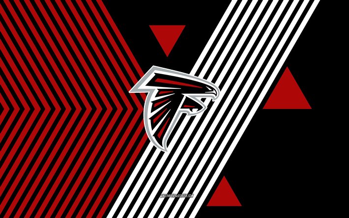 logo des falcons d'atlanta, 4k, équipe de football américain, fond de lignes noires rouges, falcons d'atlanta, nfl, etats unis, dessin au trait, emblème des falcons d'atlanta, football américain