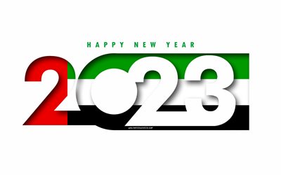 feliz ano novo 2023 emirados árabes unidos, fundo branco, emirados árabes unidos, arte mínima, conceitos dos emirados árabes unidos 2023, 2023 feliz ano novo emirados árabes unidos