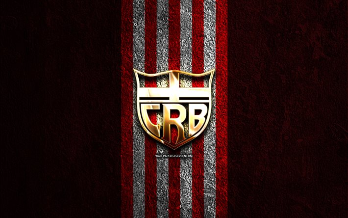 crb ゴールデン ロゴ, 4k, 赤い石の背景, ブラジル セリエ b, ブラジルのサッカークラブ, crbのロゴ, サッカー, crbエンブレム, クラブ デ レガータス ブラジル, フットボール, crb fc