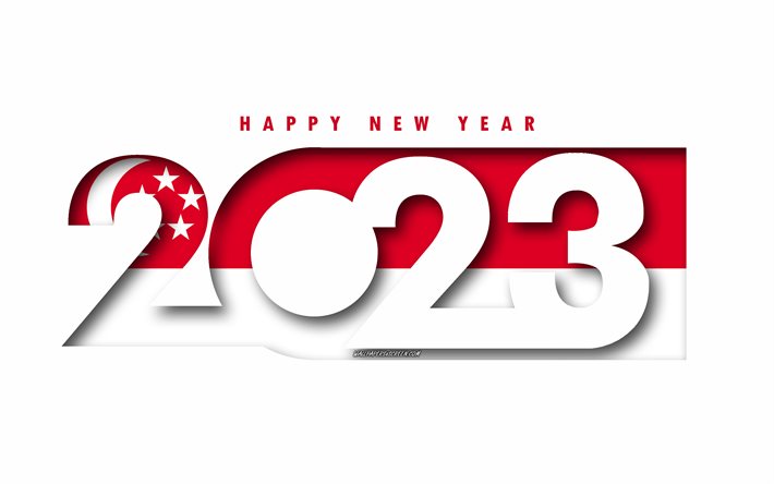 hyvää uutta vuotta 2023 singapore, valkoinen tausta, singapore, minimaalista taidetta, 2023 singaporen konseptit, singapore 2023, 2023 singapore tausta