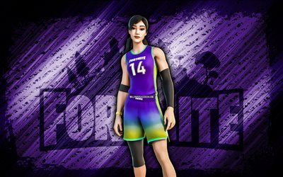 Rebound Raider Fortnite, 4k, violet diagonal background, grunge art, Fortnite, artwork, Rebound Raider Skin, Fortnite characters, Rebound Raider, Fortnite Rebound Raider Skin