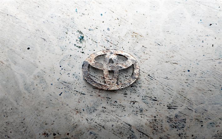logotipo de pedra toyota, 4k, fundo de pedra, logótipo toyota 3d, marcas de carros, criativo, logotipo toyota, arte grunge, toyota