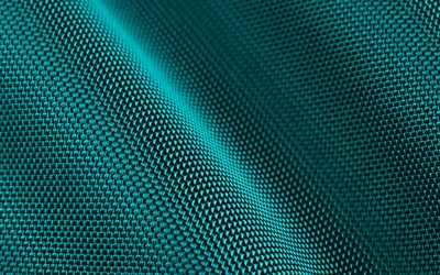 turquoise fabric background, 4K, wavy fabric textures, 3D textures, turquoise fabric, close-up, fabric backgrounds, wavy fabric