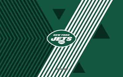 new york jets logotyp, 4k, amerikanskt fotbollslag, gröna orange linjer bakgrund, new york jets, nfl, usa, linjekonst, new york jets emblem, amerikansk fotboll
