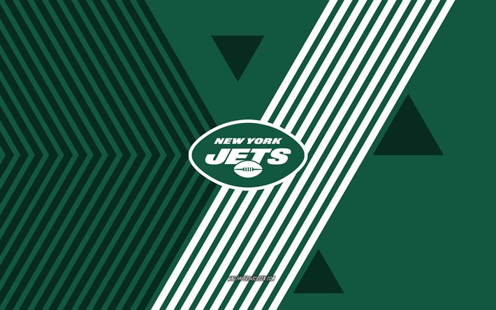 logo dei new york jets, 4k, squadra di football americano, sfondo verde linee arancioni, jet di new york, nfl, stati uniti d'america, linea artistica, emblema dei new york jets, football americano