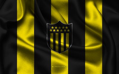 4k, logo ca penarol, tessuto di seta nero giallo, squadra di calcio uruguaiana, emblema ca penarol, primera division uruguaiana, ca penarol, uruguay, calcio, bandiera ca penarol, penarol