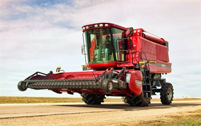 ケース ih 軸流 4077, 4k, 道, 2020年収穫機, 農業機械, 赤コンバイン, 赤い収穫, 小麦輸送, 農業の概念, ケース ih