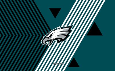 Philadelphia Eagles logo, 4k, American football team, turquoise orange lines background, Philadelphia Eagles, NFL, USA, line art, Philadelphia Eagles emblem, American football