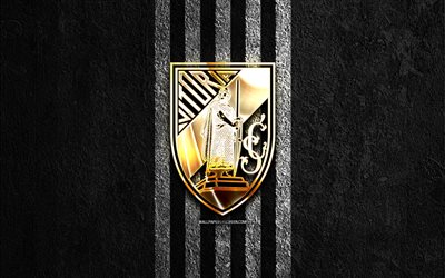 Vitoria SC golden logo, 4k, black stone background, Primeira Liga, Portugalese football club, Vitoria SC logo, soccer, Vitoria SC emblem, Liga Portugal, Vitoria SC, football, Vitoria FC