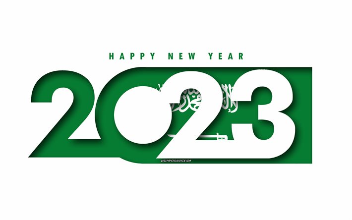 Happy New Year 2023 Saudi Arabia, white background, Saudi Arabia, minimal art, 2023 Saudi Arabia concepts, Saudi Arabia 2023, 2023 Saudi Arabia background, 2023 Happy New Year Saudi Arabia