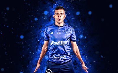 Bruno Rodrigues, 4k, blue neon lights, Cruzeiro EC, Brazilian Serie A, Brazilian footballers, Bruno Rodrigues 4K, football, soccer, Cruzeiro FC, Bruno Rodrigues Cruzeiro