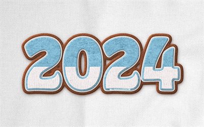 2024 fabric background, 4k, 2024 Happy New Year, 3D digits, 2024 year, artwork, 2024 concepts, 2024 fabric digits, Happy New Year 2024